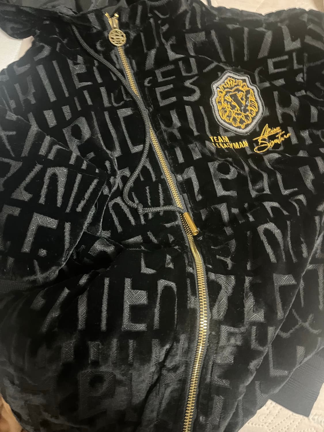 올드 빈티지 레터링 벨벳 블랙+골드 후드집업 Y2K 상품이미지2