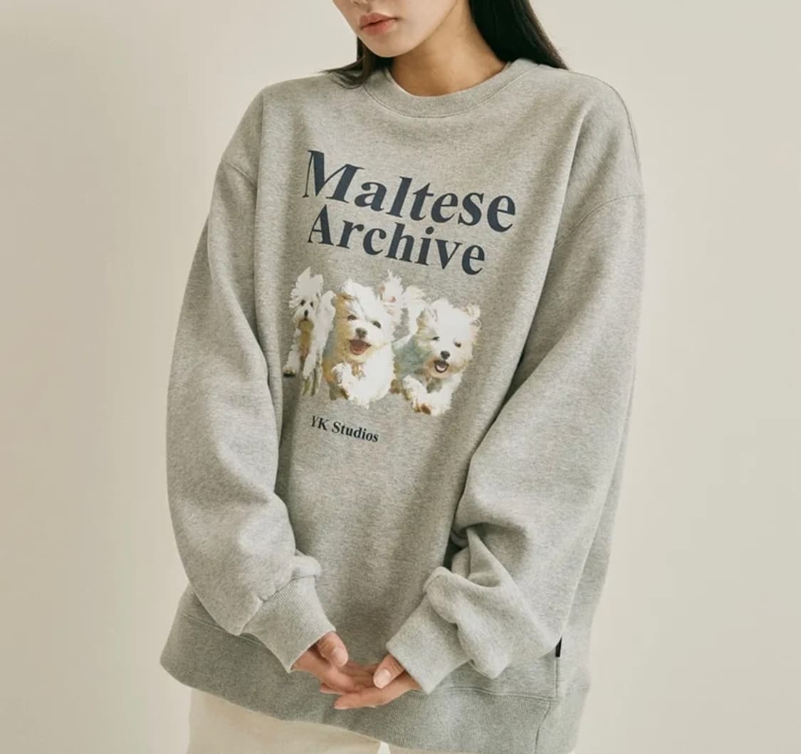 [새상품]와이케이 말티즈 아카이브 기모 맨투맨 회색 1사이즈 상품이미지2