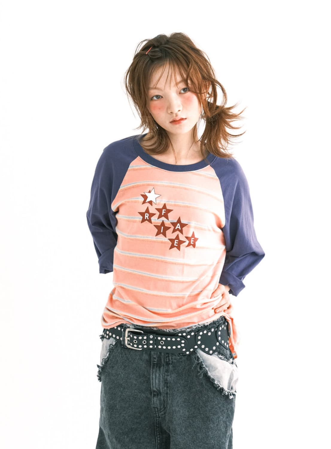 샵페어리 레인보우 레글런 티셔츠 핑크 상품이미지1