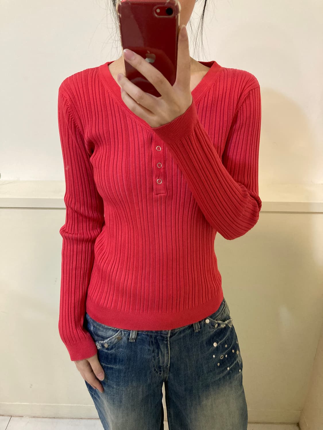 브이넥 버튼 골지 니트 상품이미지9