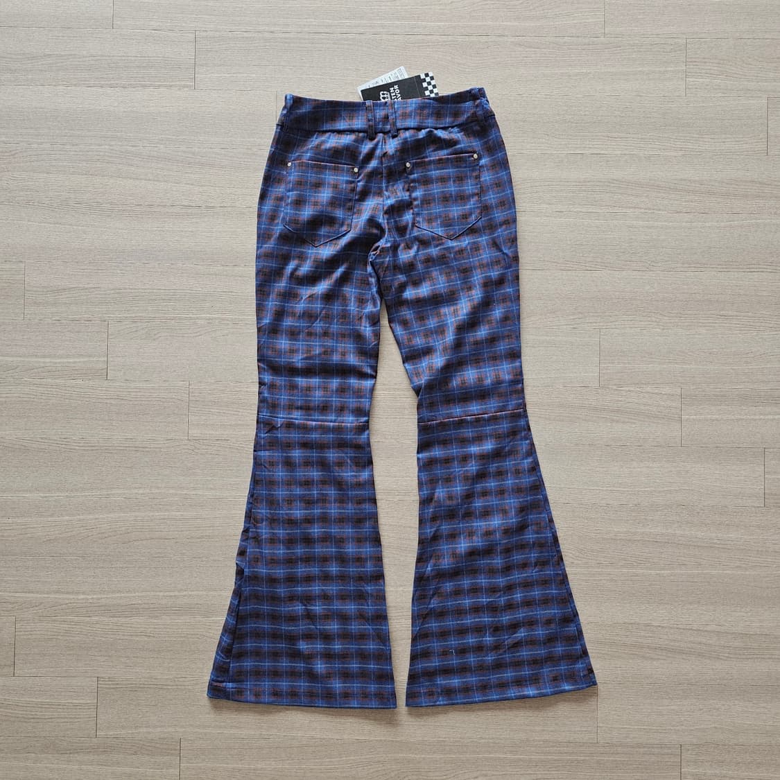 M 새제품) LISTEN FLAVOR 펑크 체크 플레어 부츠컷 바지 여자 상품이미지4