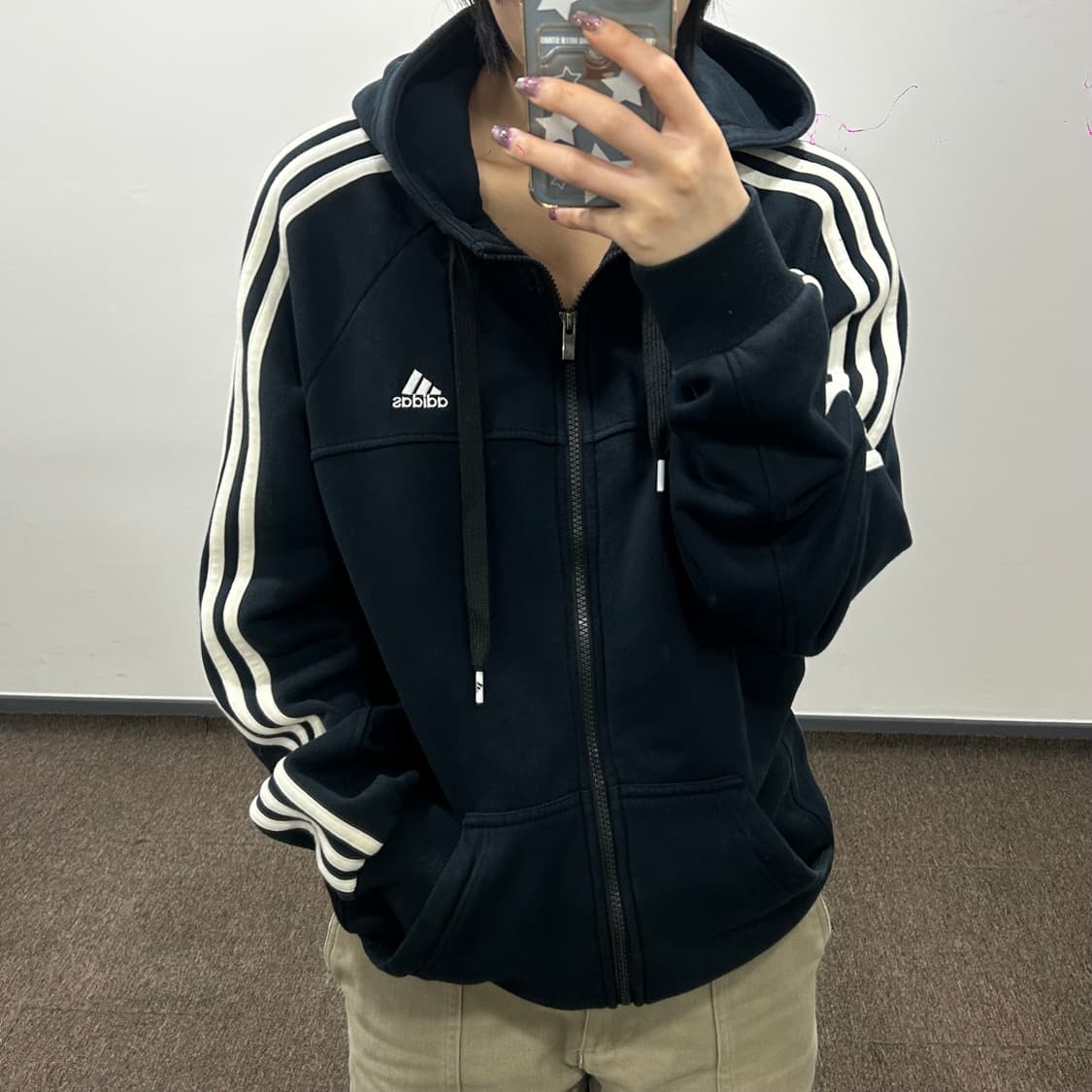 Adidas 아디다스 후드 삼선 포인트 블랙 집업 상품이미지2