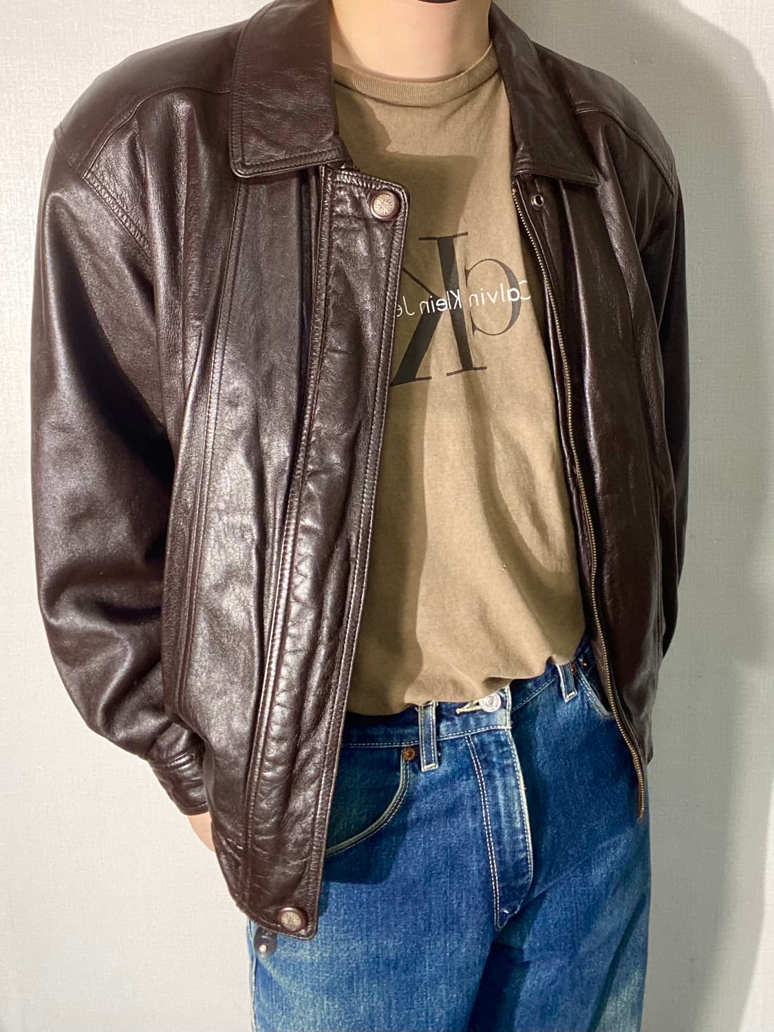 [L] 90s Vintage 빈티지 브라운 양가죽 봄버자켓 상품이미지8