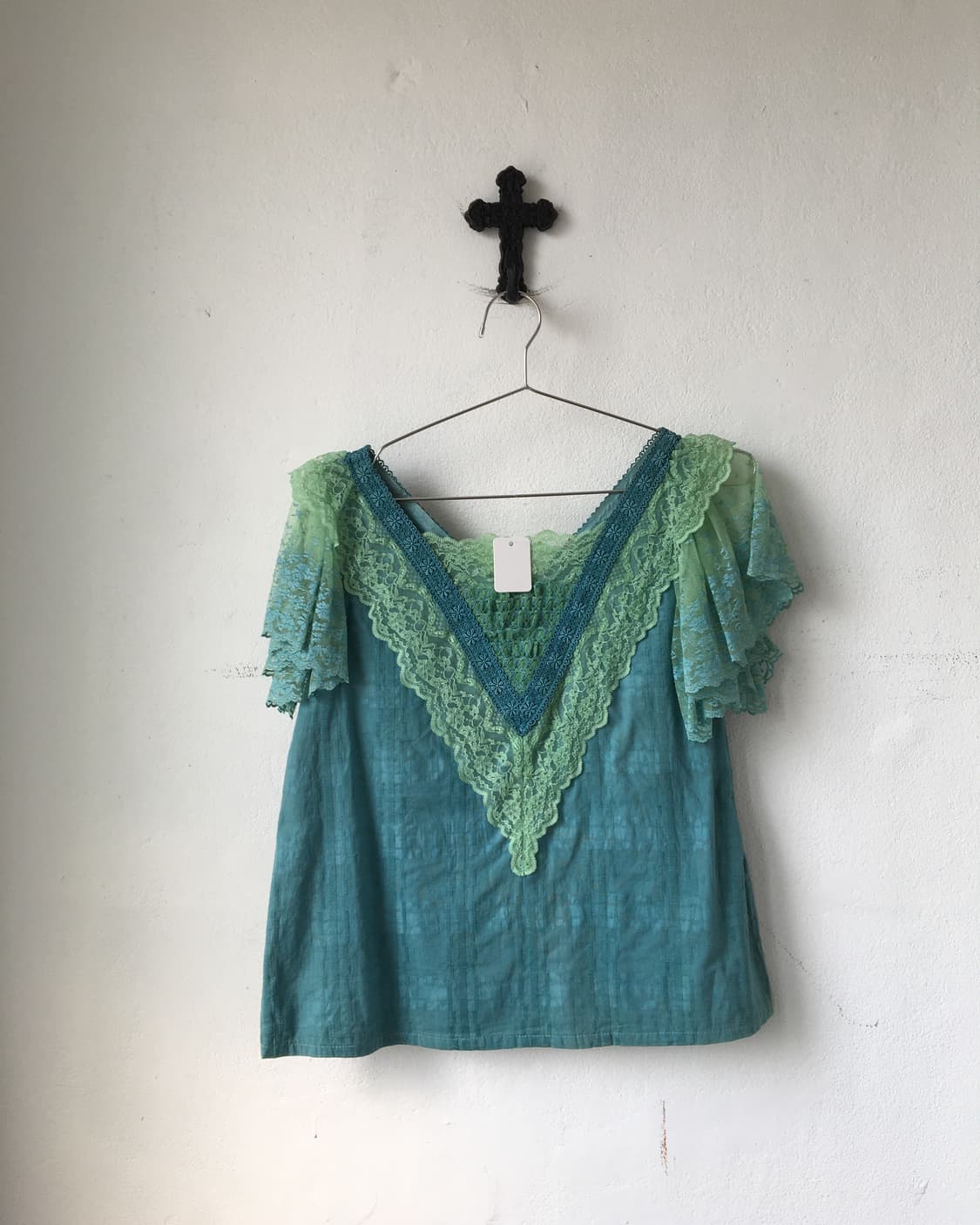 Lace trimming frill puff top 상품이미지2