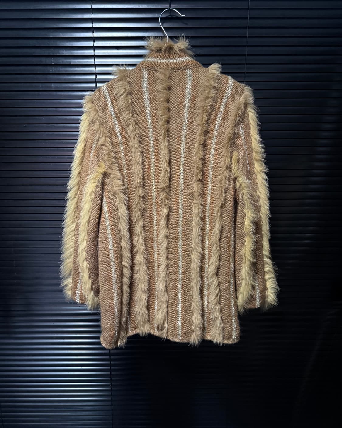 parcel 일본 카멜 털 니트 하이넥 가디건 스웨터 망토 스트라이프 상품이미지5