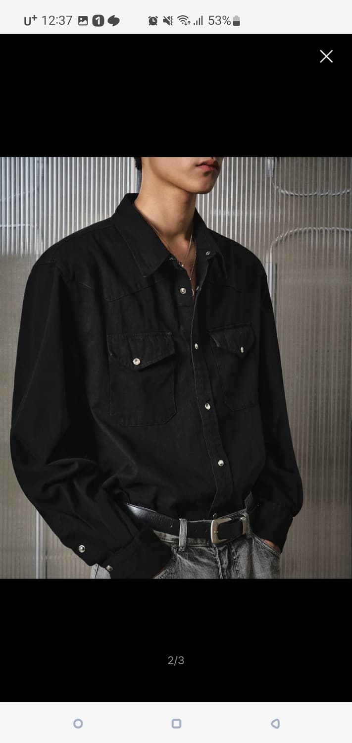 엘무드 테리 데님 셔츠 블랙 46 상품이미지2