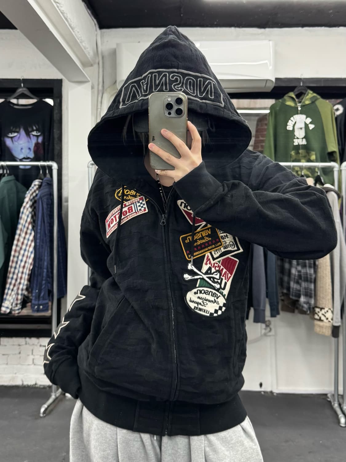 밴슨 레더 패치워크 카모 후드집업 상품이미지4