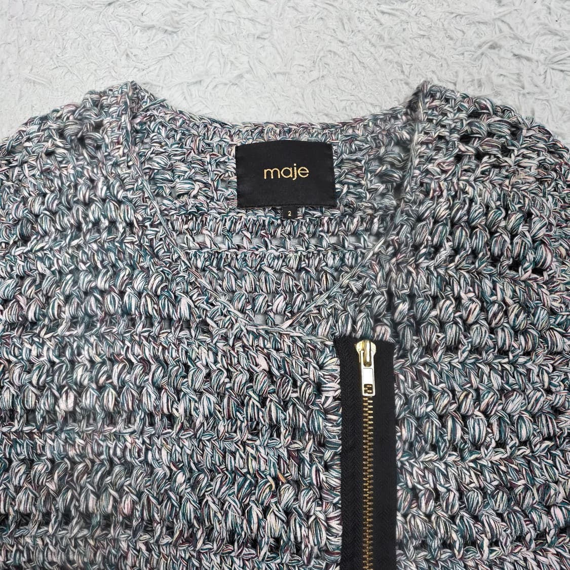 마쥬(maje) 크로셰 지퍼 가디건 믹스컬러 2호 (85) 상품이미지3