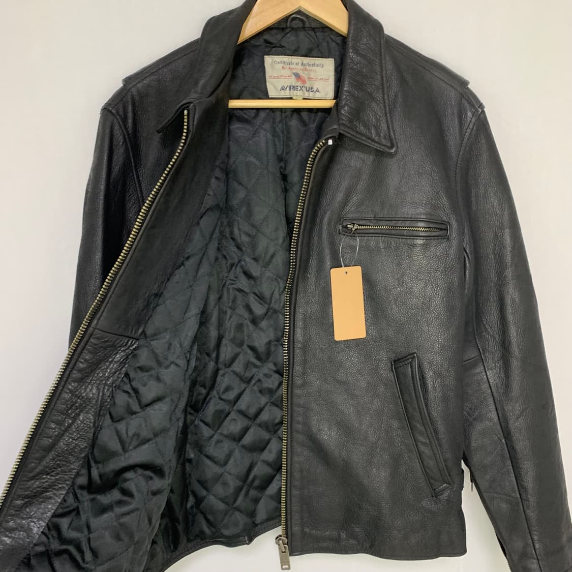 아비렉스 USA 빈티지 벨티드 지퍼 소가죽 리얼 레더 자켓 남성 M 상품이미지4