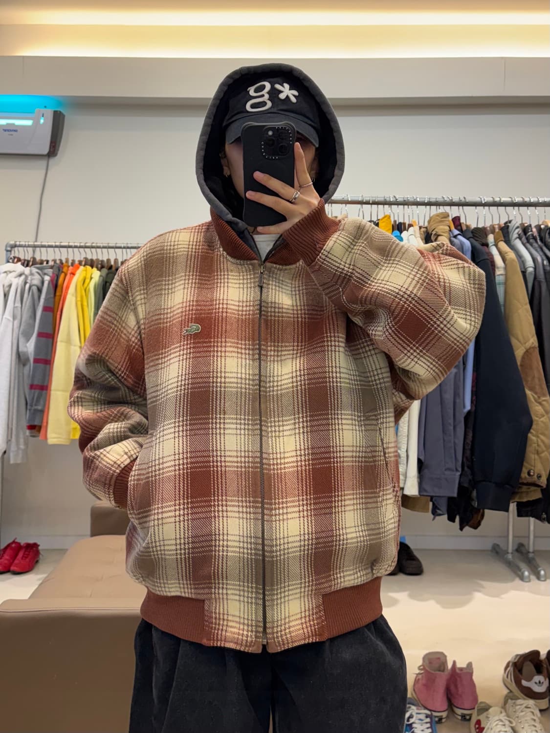 90s 라코스테 체크 모직 블루종 상품이미지4