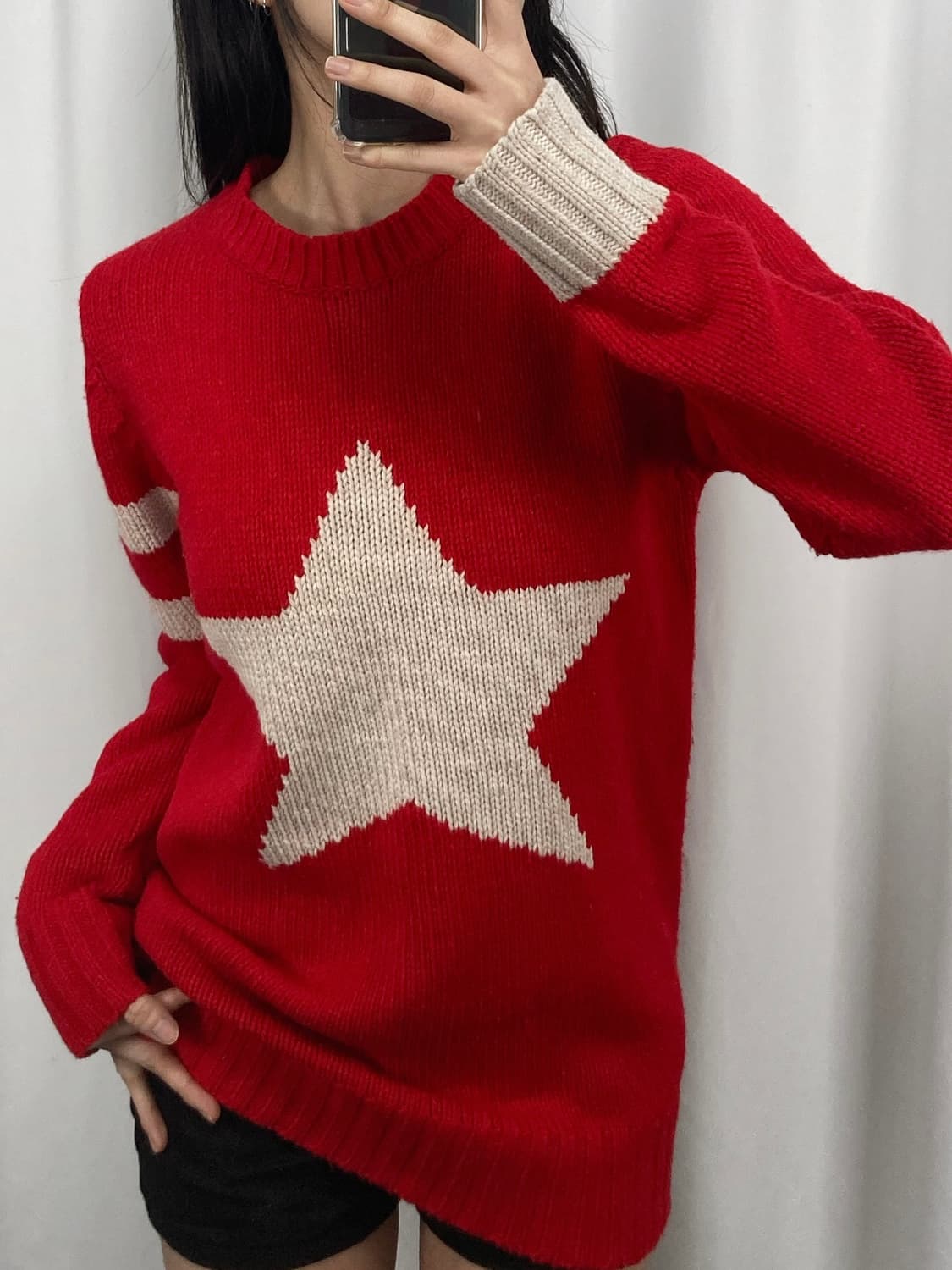 빔즈 레드 스타 니트 상품이미지1