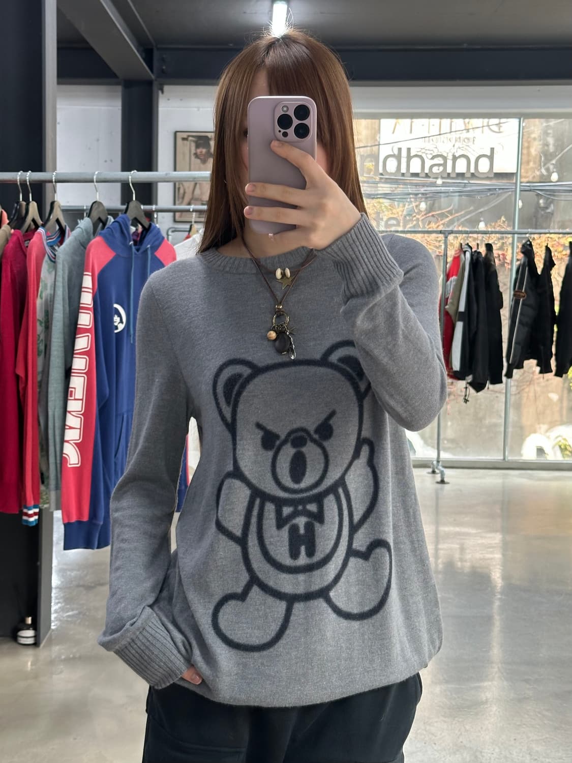 히스테릭글래머 퍽베어 빅로고 크루넥 니트 상품이미지4