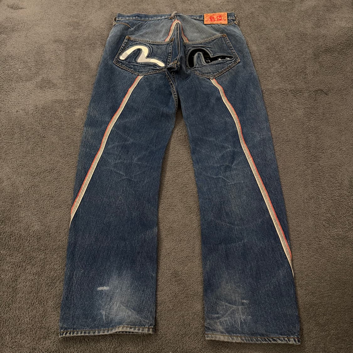 [ 정품/34 ] 에비수 백 디테일 빅로고 와이드 자수 패치 데님 청바지 상품이미지3