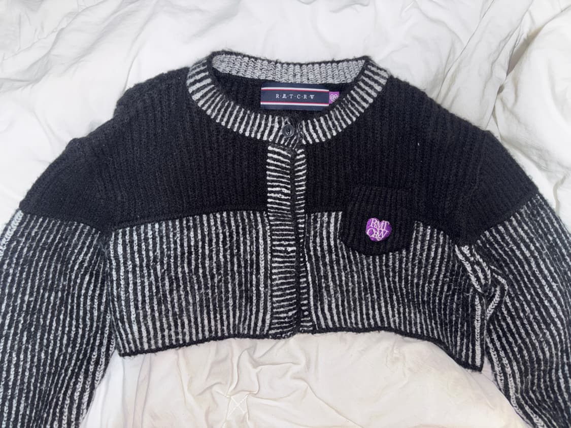 타게토 배색 볼레로 가디건 블랙 상품이미지1