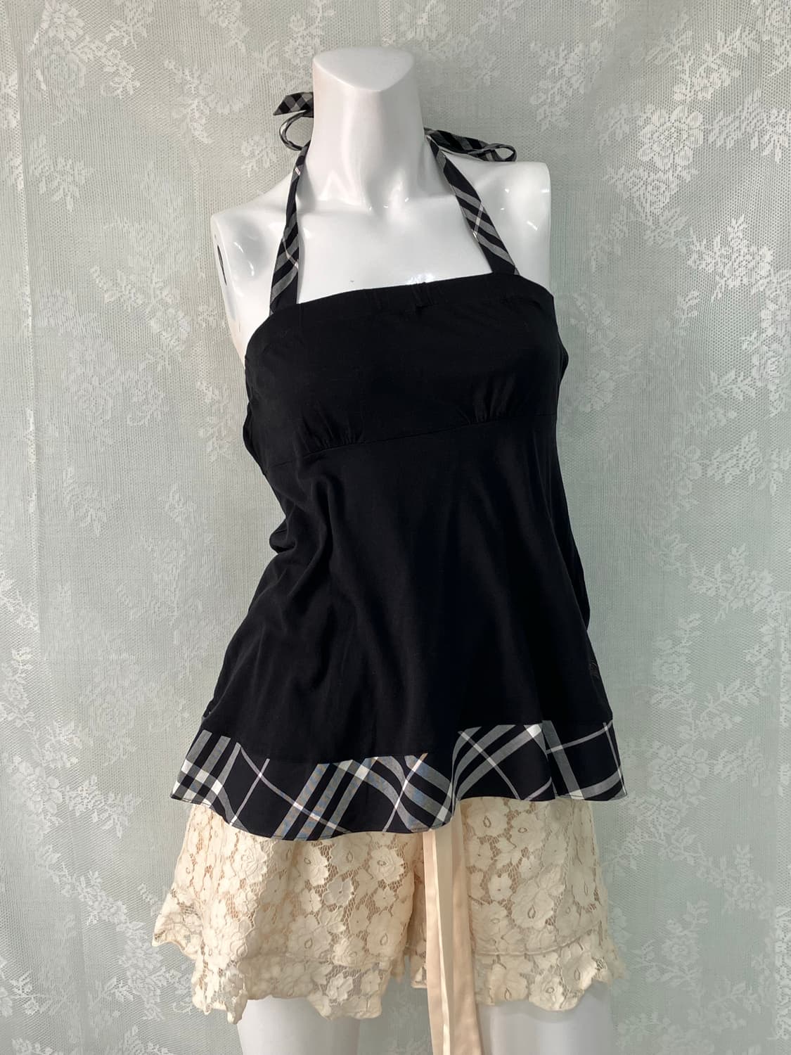 버버리 블랙 홀터넥 나시 1097 모리걸 y2k 스트릿 갸루 펑키 일본빈 상품이미지1