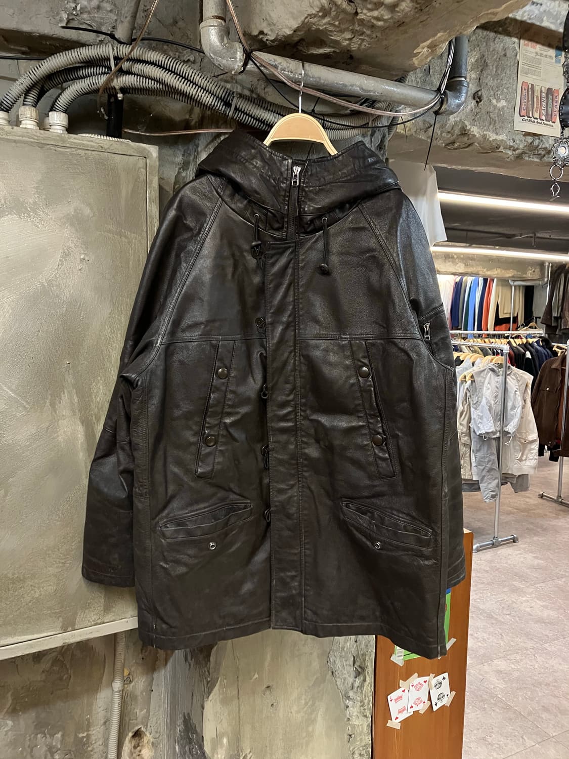 데니어 후드 가죽 데님 자켓 블랙브라운  상품이미지1