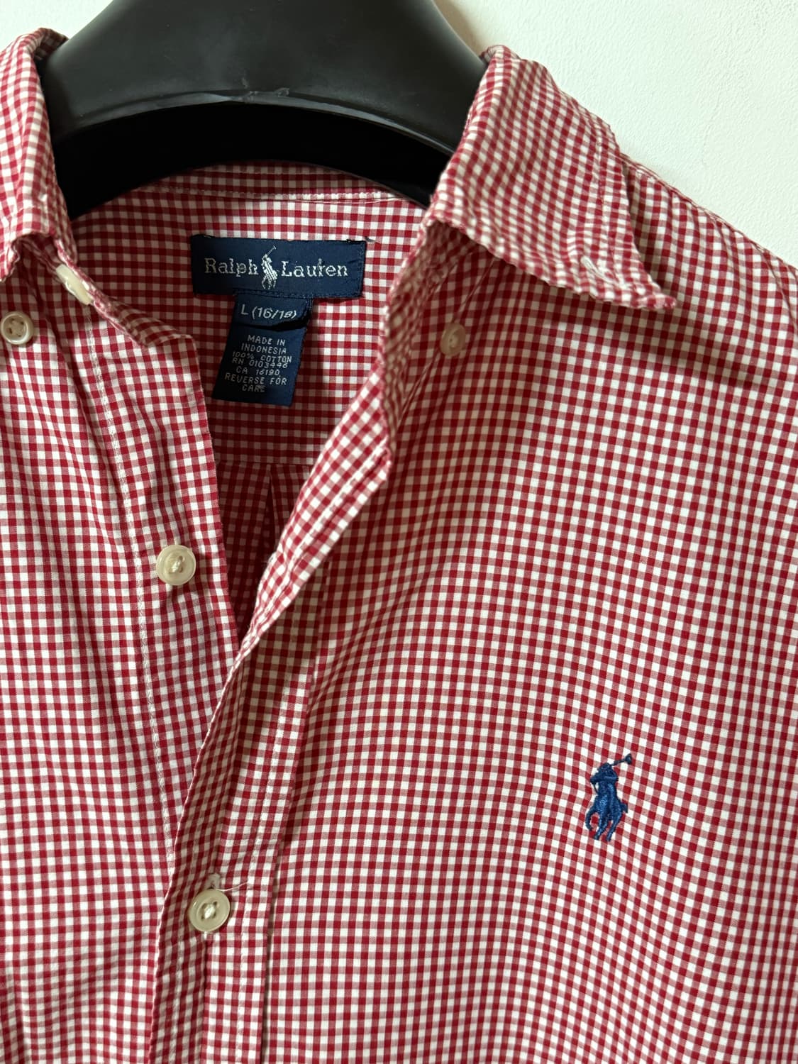 폴로 랄프로렌 레드 y2k 깅엄체크 반팔 셔츠 상품이미지3