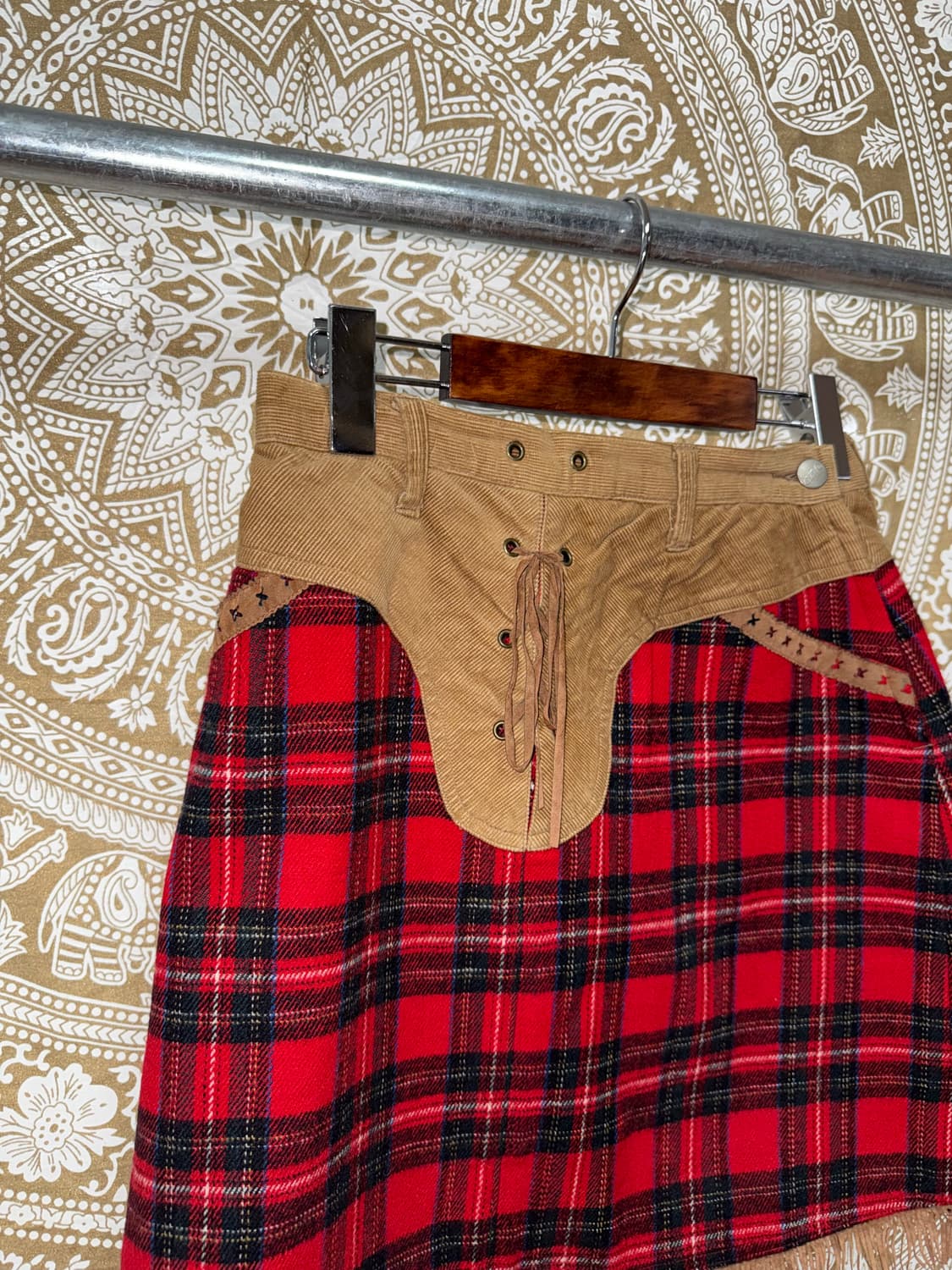 빈티지 여성 코듀로이 배색 체크 미니스커트  상품이미지4