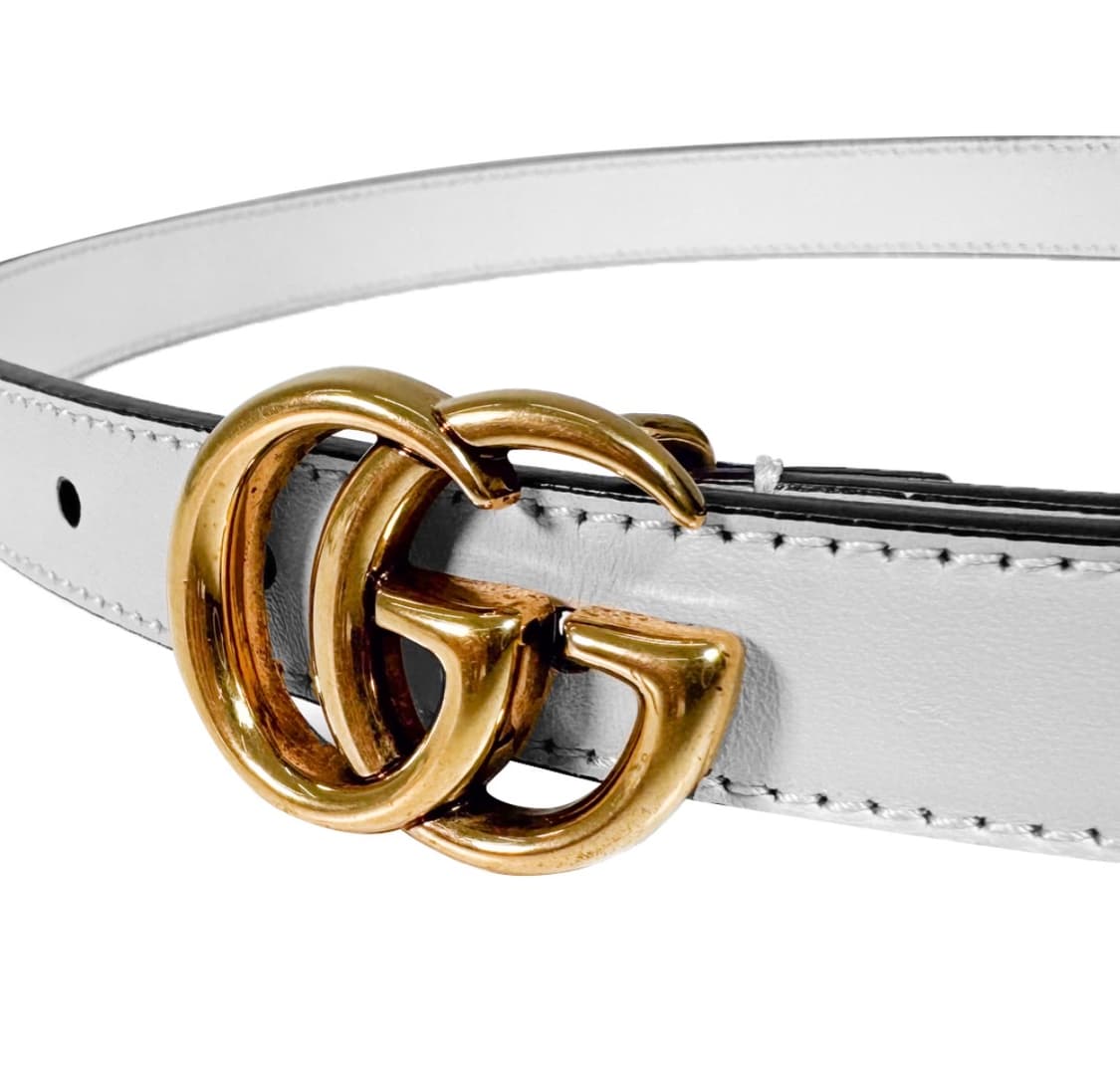 [65/26] 구찌 여성 마몬트 더블 GG 로고 버클 씬벨트 화이트 골드 상품이미지6