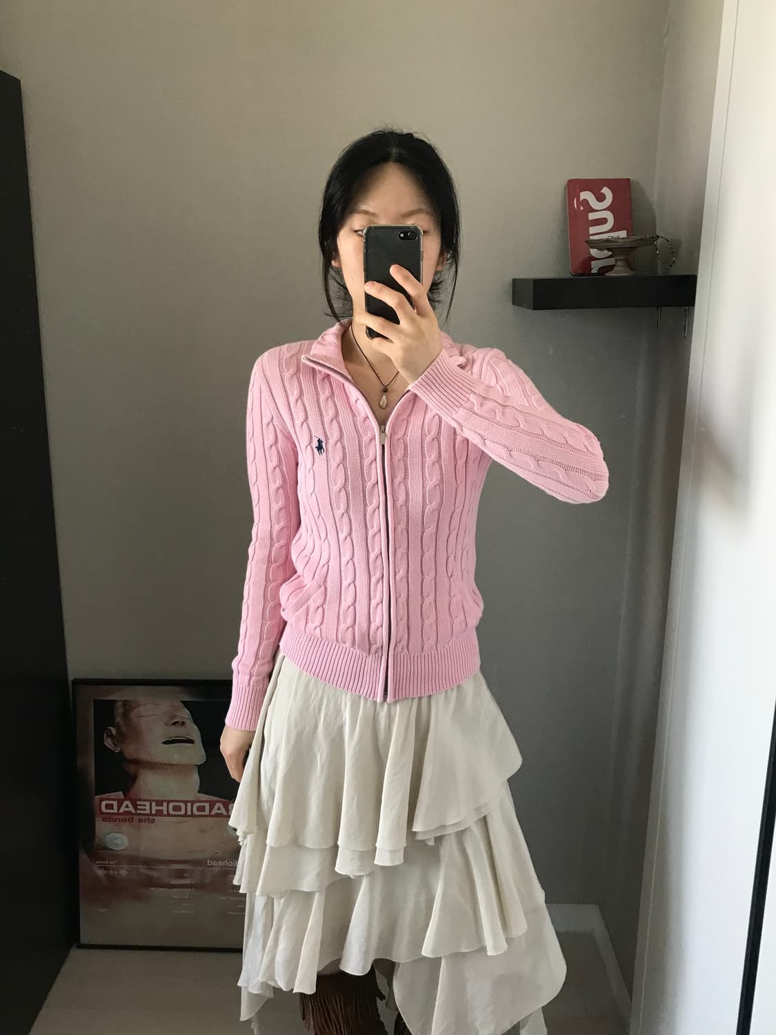 폴로 랄프로렌 포니 로고 핑크 케이블 니트집업 상품이미지4