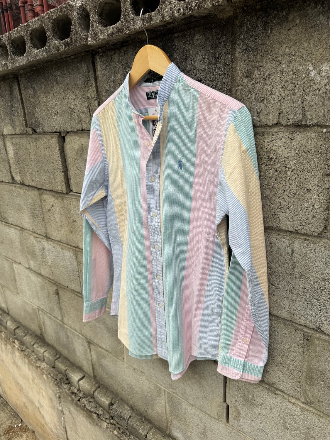 80~90s 폴로 랄프로렌 빈티지 차이나카라 멀티컬러 시어서커 셔츠 상품이미지3