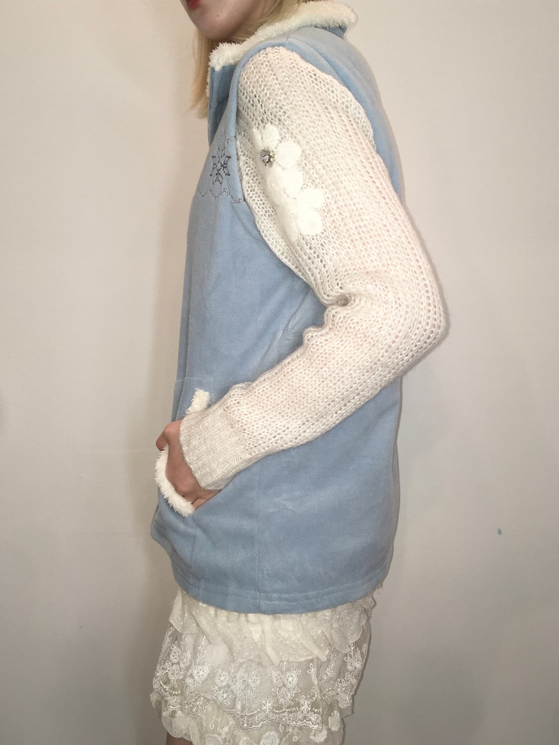 일본빈티지 페일블루 스노우 집업 상품이미지4