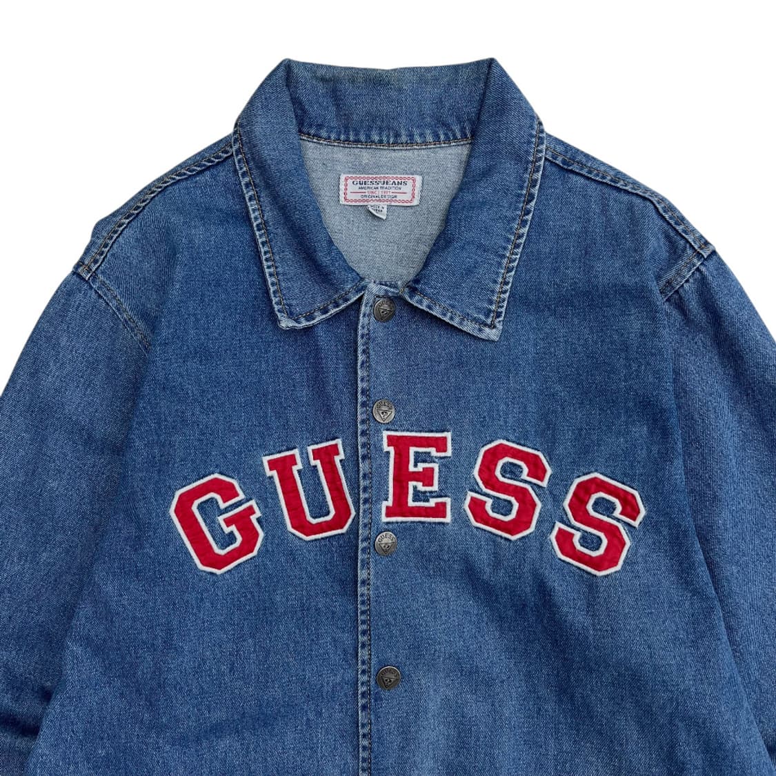 게스 y2k 센터로고 똑딱이 청자켓 L 상품이미지4
