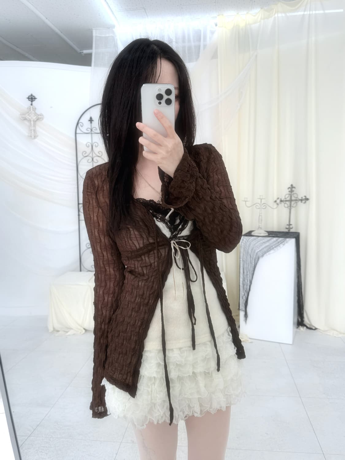 브라운 레이스 가디건 상품이미지4