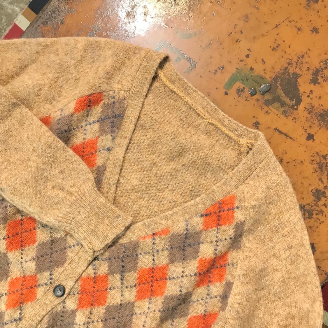 VTG 빈티지 오렌지 아가일 패턴 니트 가디건 여성 프리 남성 102 상품이미지3