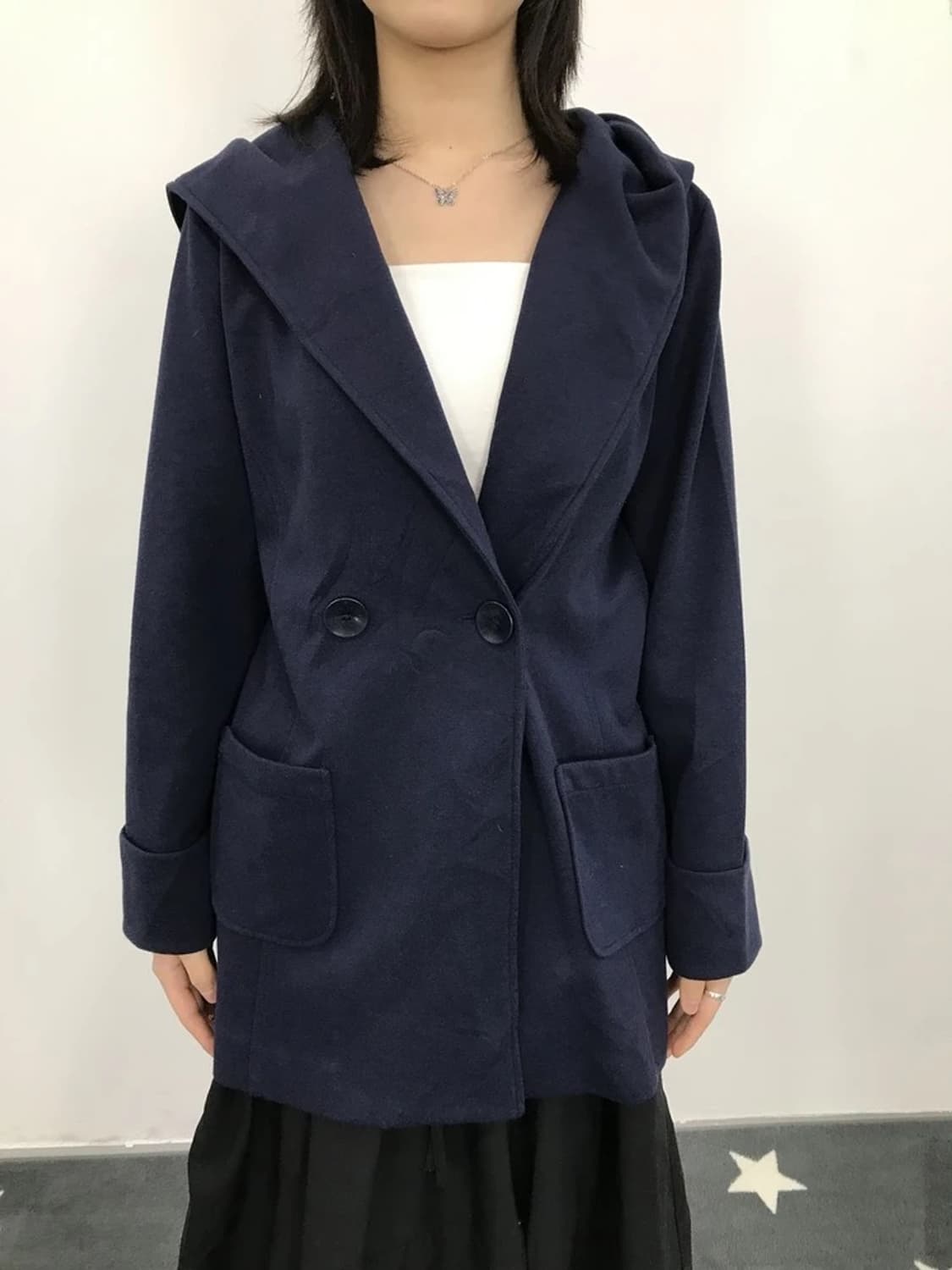 Lune Moire Navy Hood Coat 상품이미지2