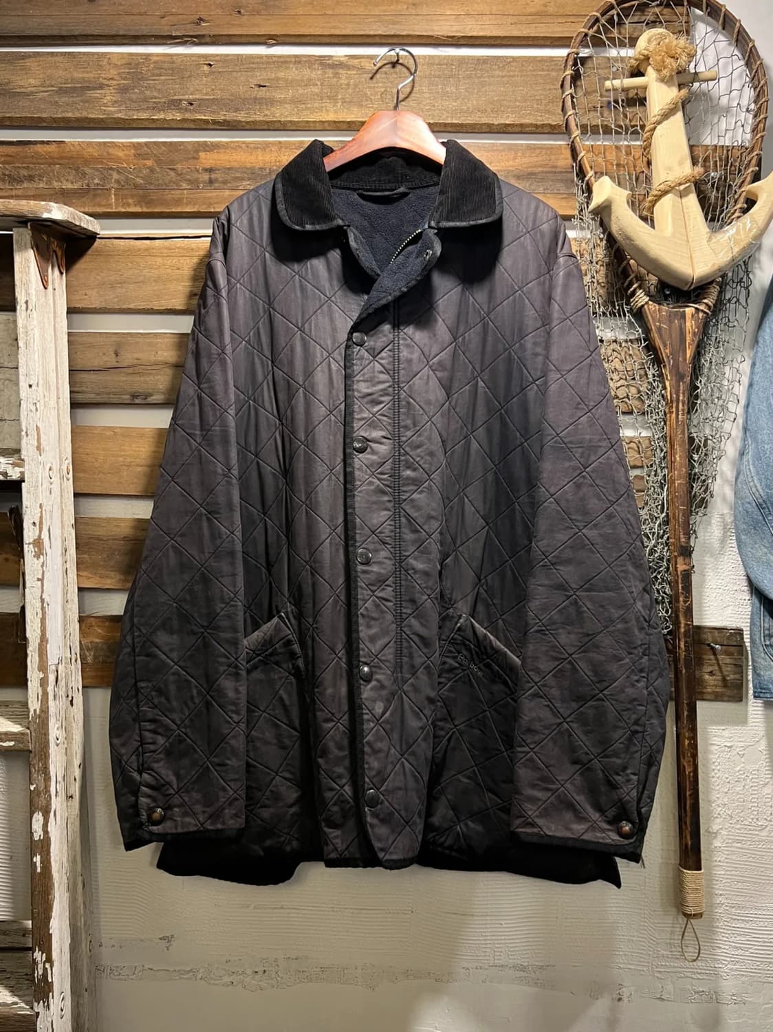 [XL]Barbour 바버 블랙 왁스드 코튼 퀼팅 자켓 상품이미지1
