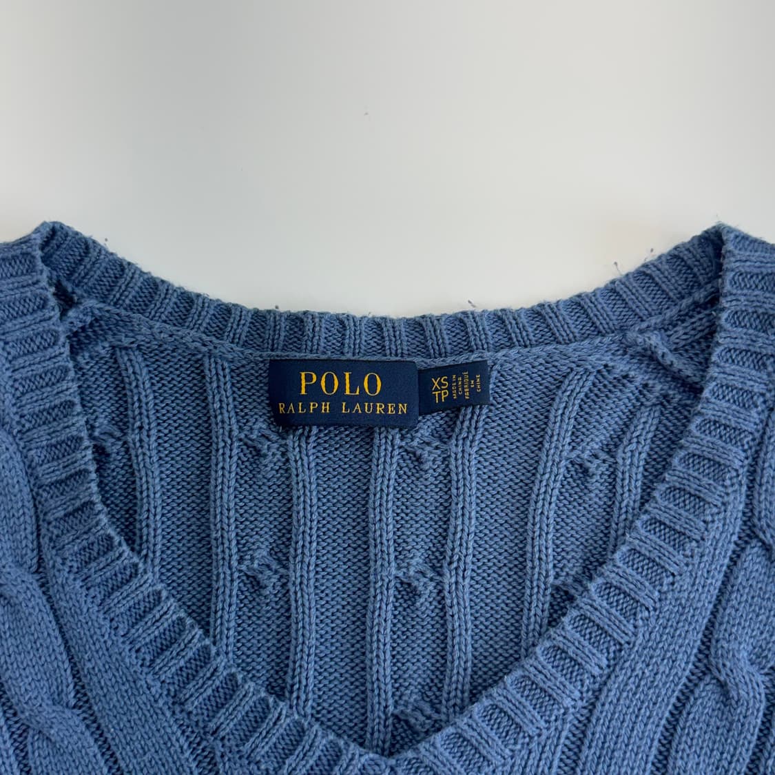 Polo 폴로 화이트 포니 블루 케이블 브이넥 니트 상품이미지5