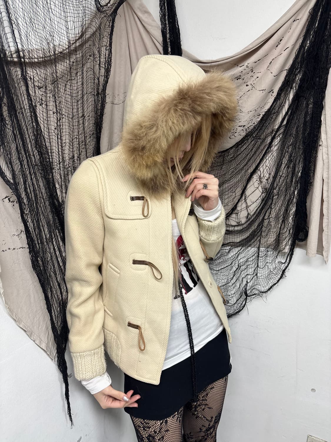 Mori Girl Mood Y2K Fur Hoodie Wool Ivory 상품이미지1