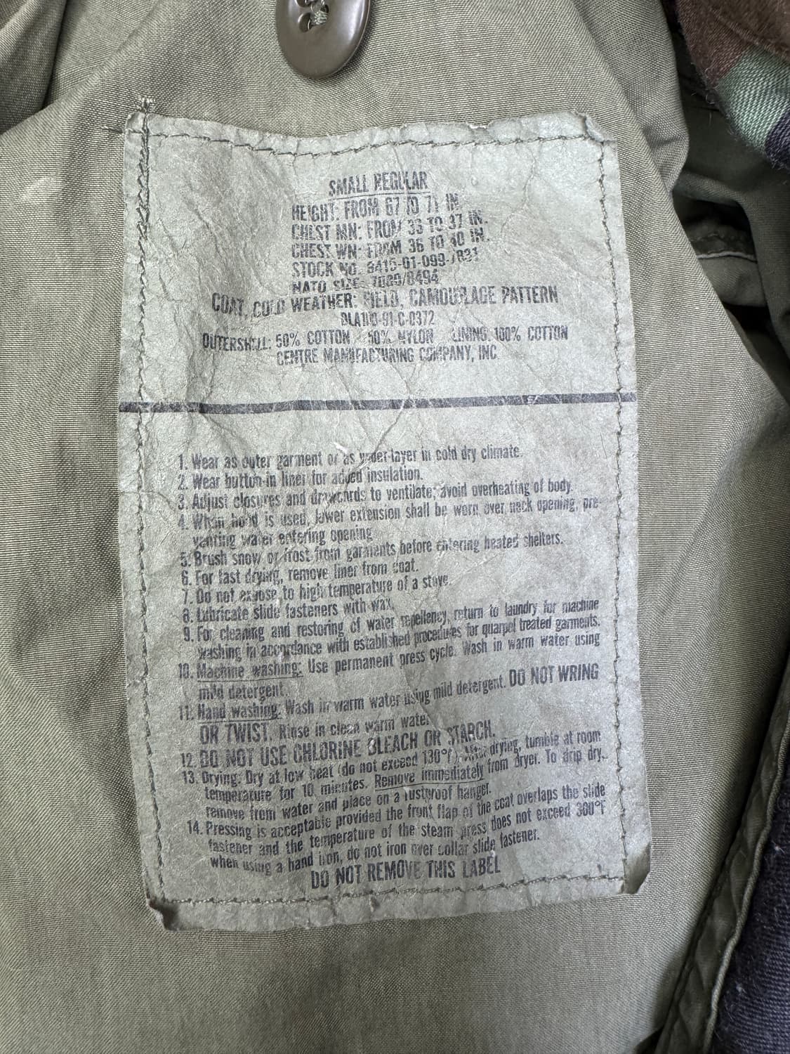 빈티지 90s us army 오리지널 m65 밀리터리 카모 CW 자켓 S 상품이미지3