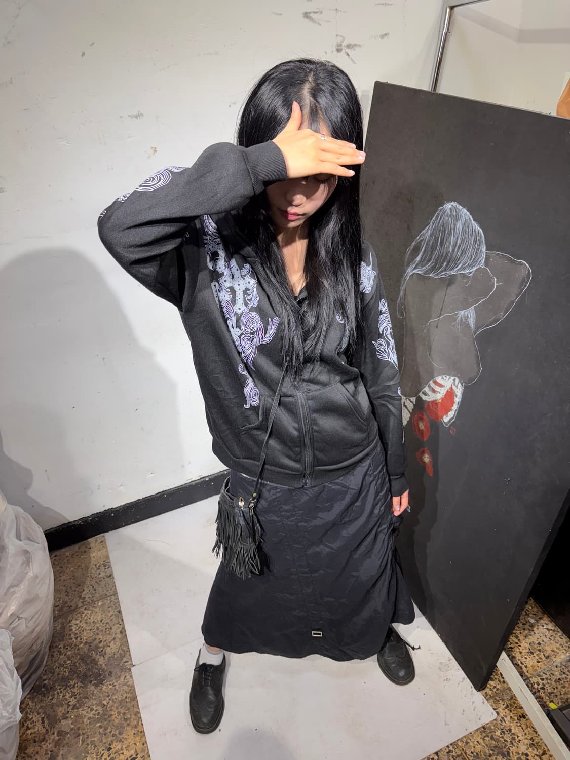 00s JPN 고딕 펑크 일본 빈티지 후드 집업 M 상품이미지3