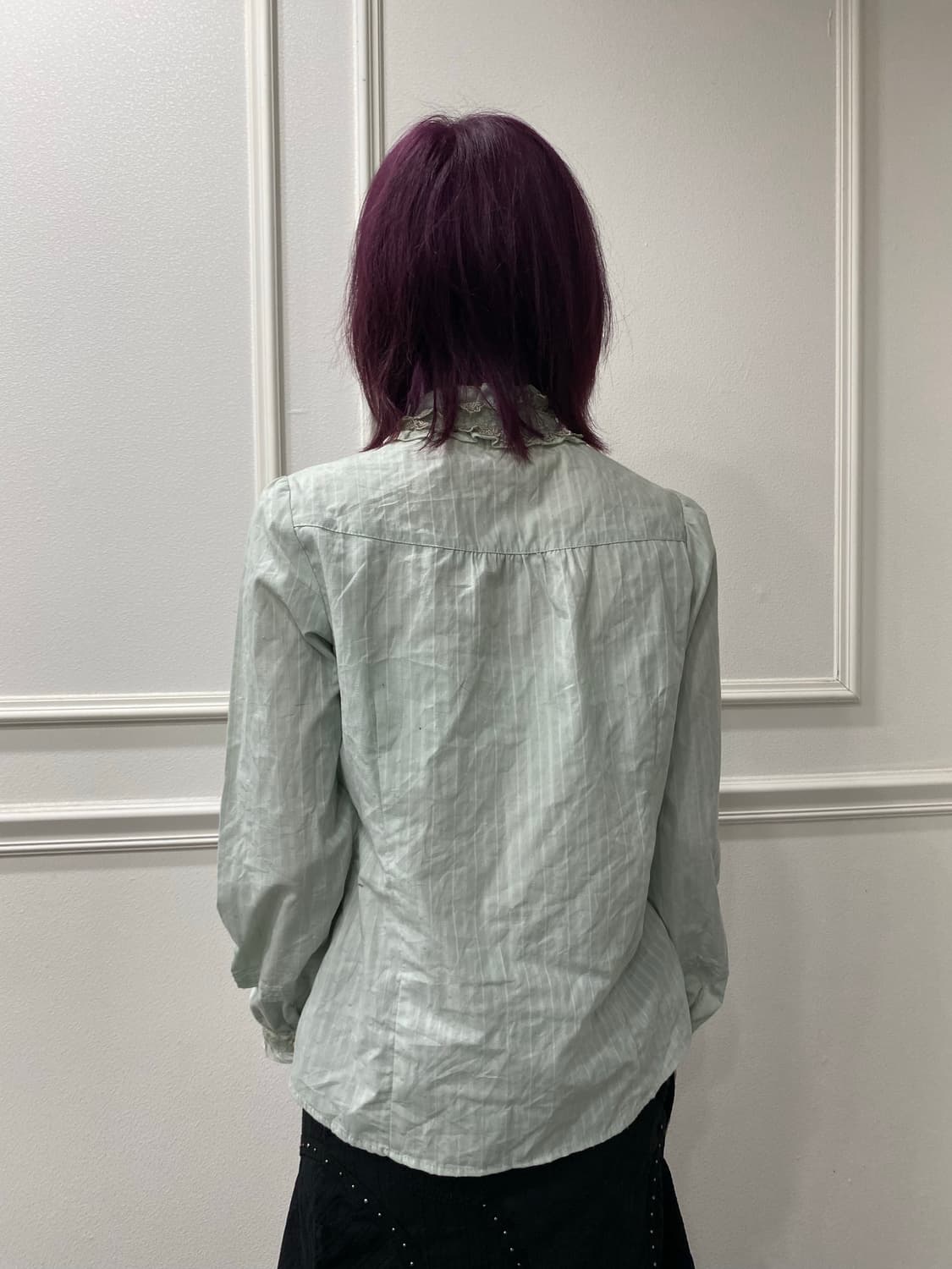 [Axes Femme]Frill&Pearl button Mint Shir 상품이미지4