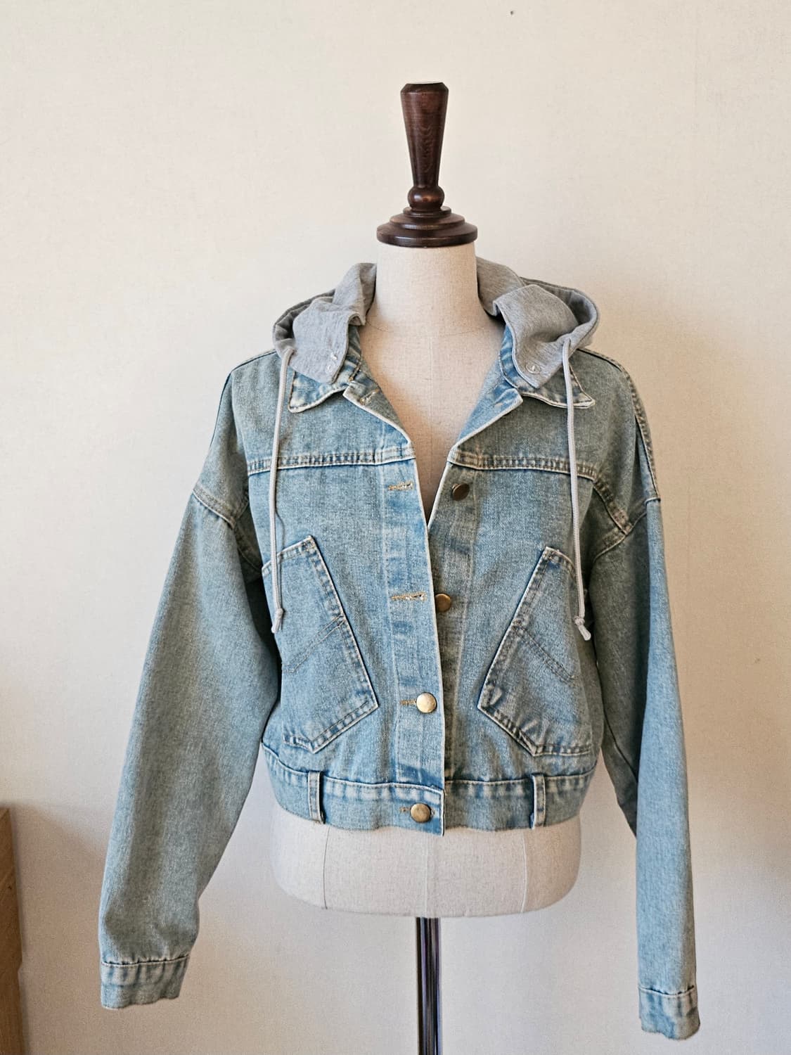 홍대 감성 크롭 데님자켓 / 후드 탈부착 빈티지 청자켓 free 상품이미지2