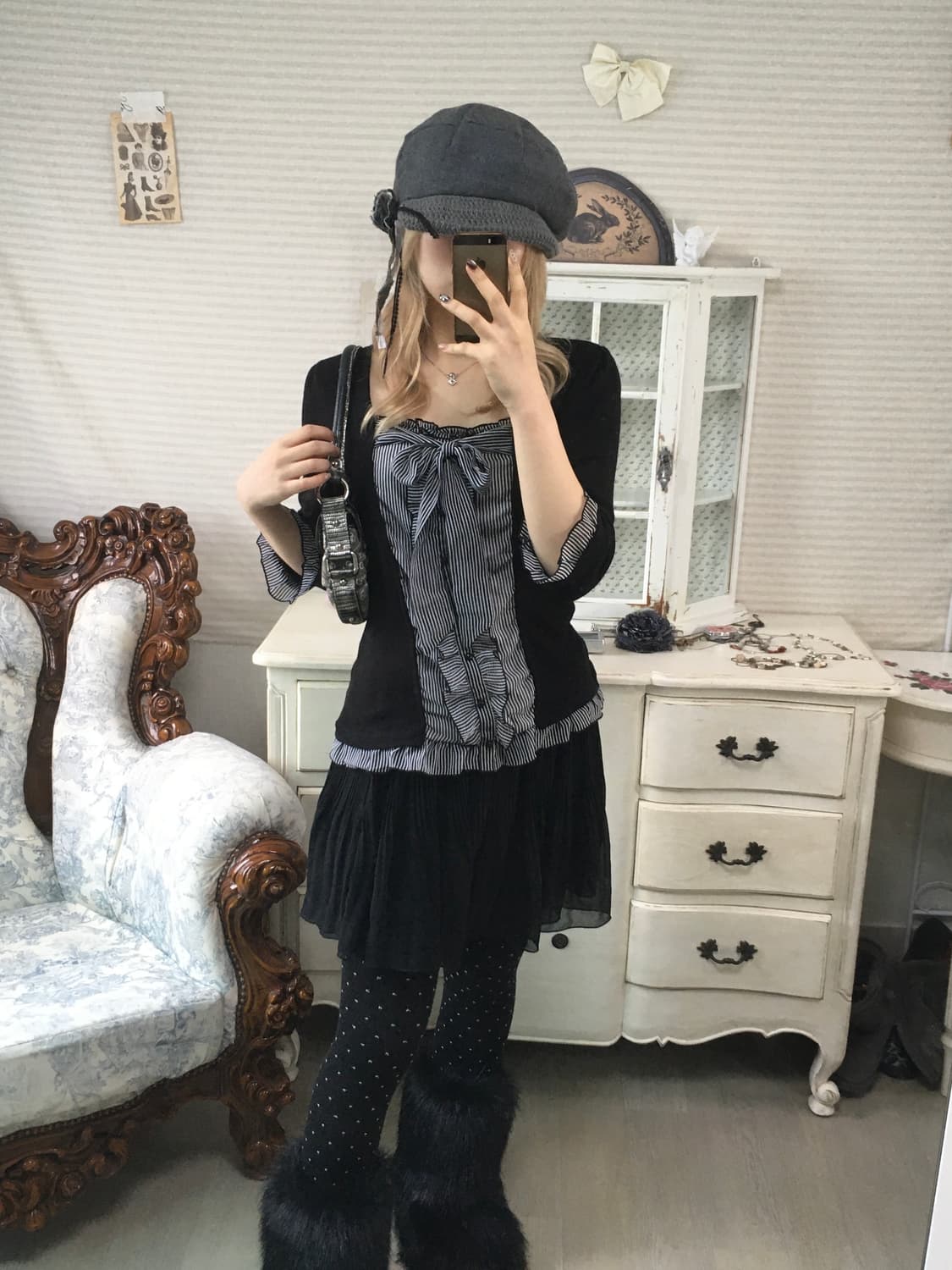 일본빈티지 로걀 러플 리본 블라우스 상품이미지3