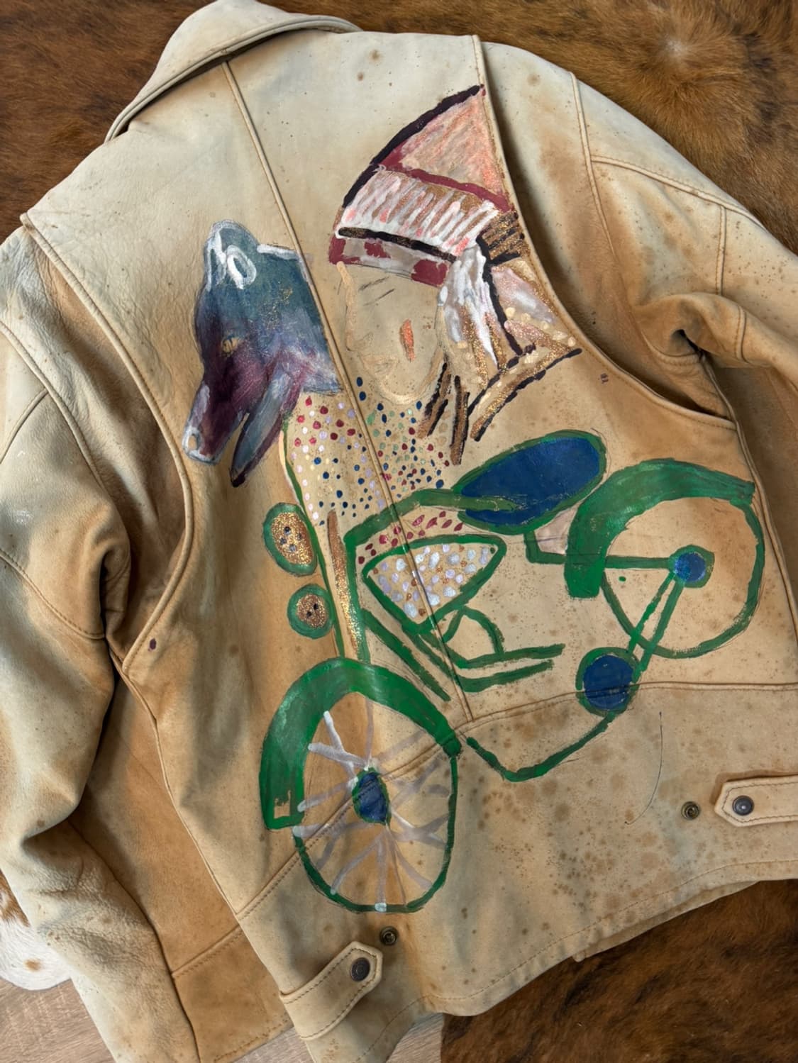 빈티지 쇼트 핸드 페인드 레더 자켓  상품이미지5