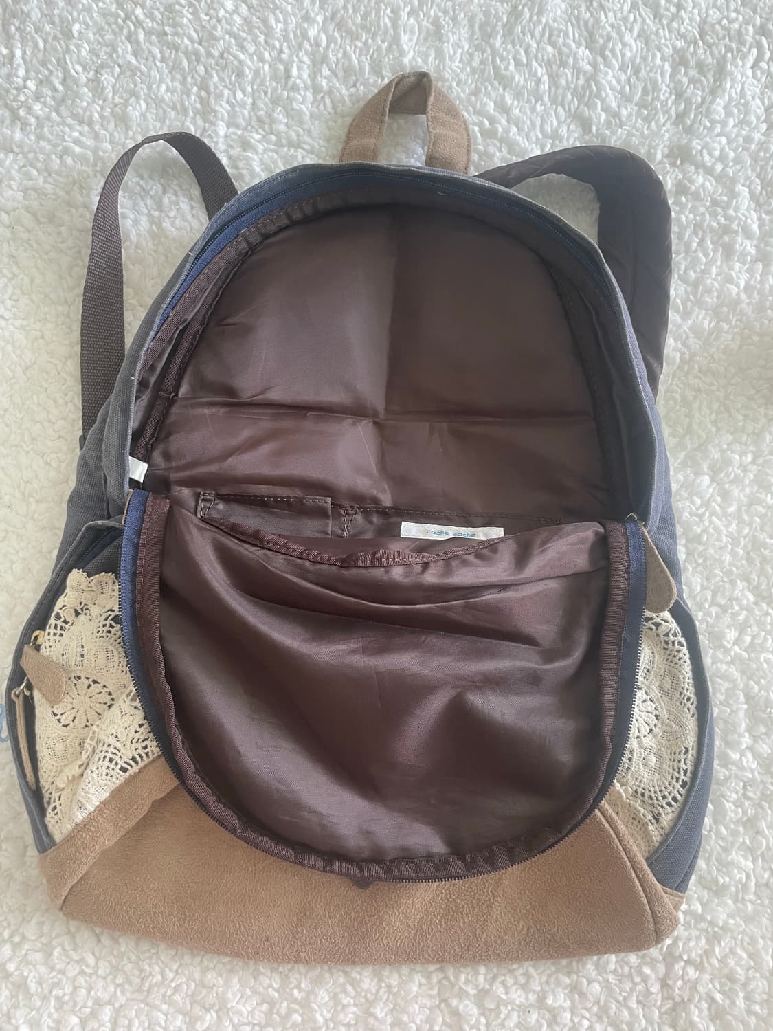 모리걸 빈티지 네이비 레이스 백팩 💙🎀🤍 상품이미지3