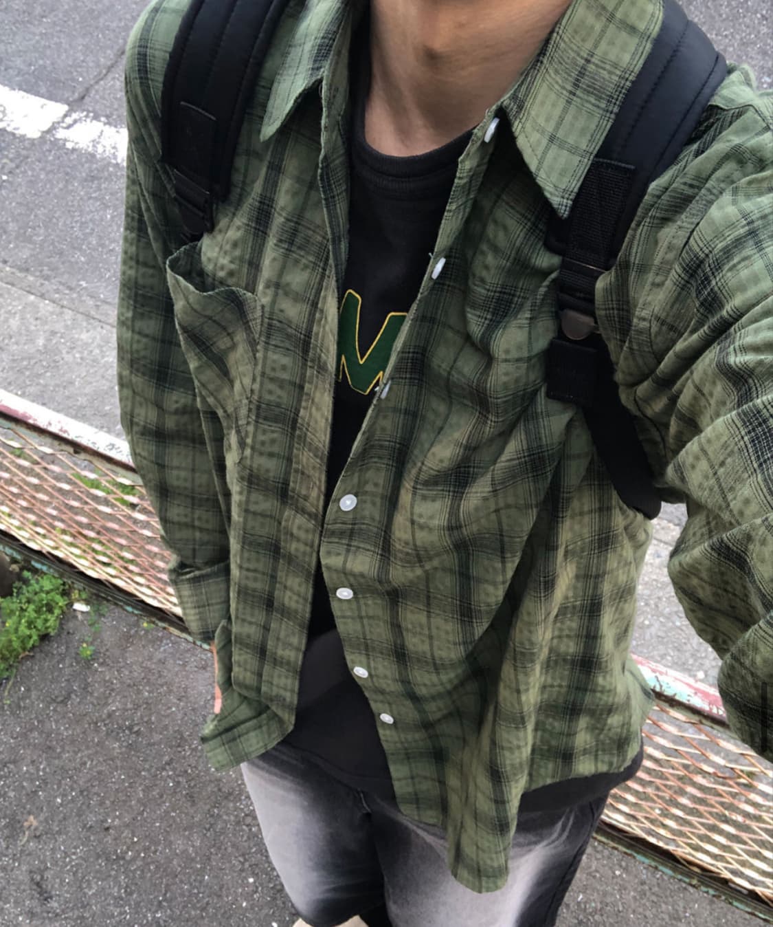 치요 체크 셔츠 카키 상품이미지1