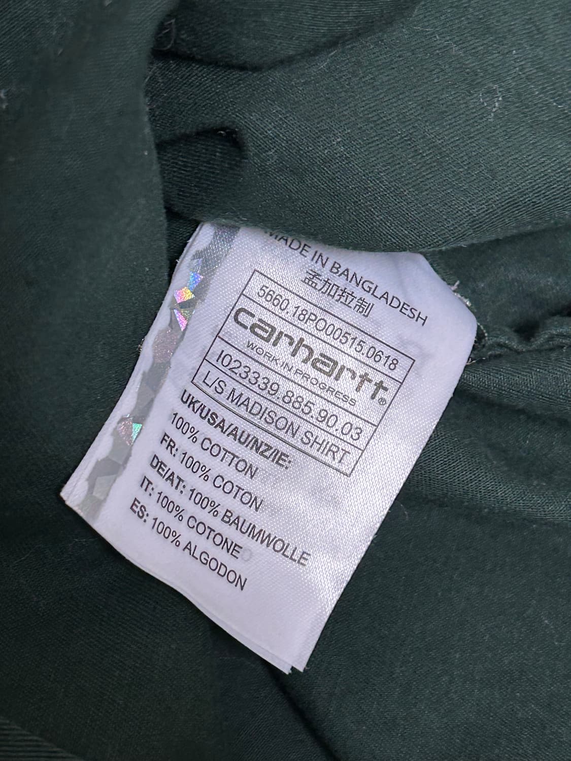 칼하트 wip 딥그린 매디슨 셔츠 상품이미지7