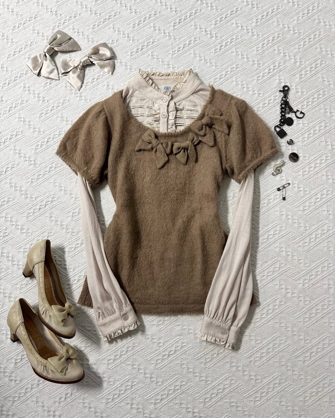 핑크하우스 모헤어 혼방 퍼프 슬리브 니트 탑 상품이미지6