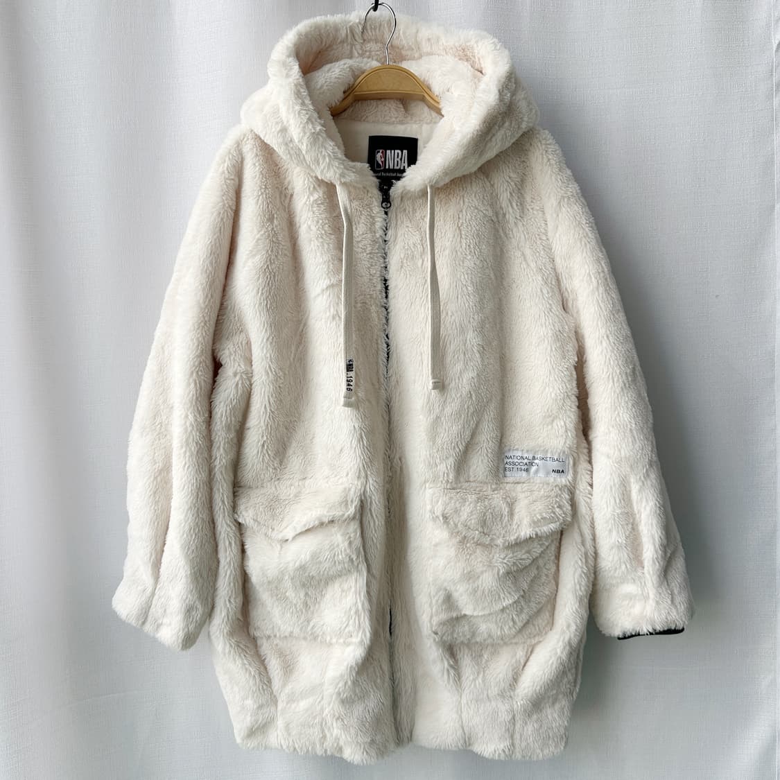 NBA LA레이커스 보아 플리스 롱 후드 집업 아이보리 XS 상품이미지2