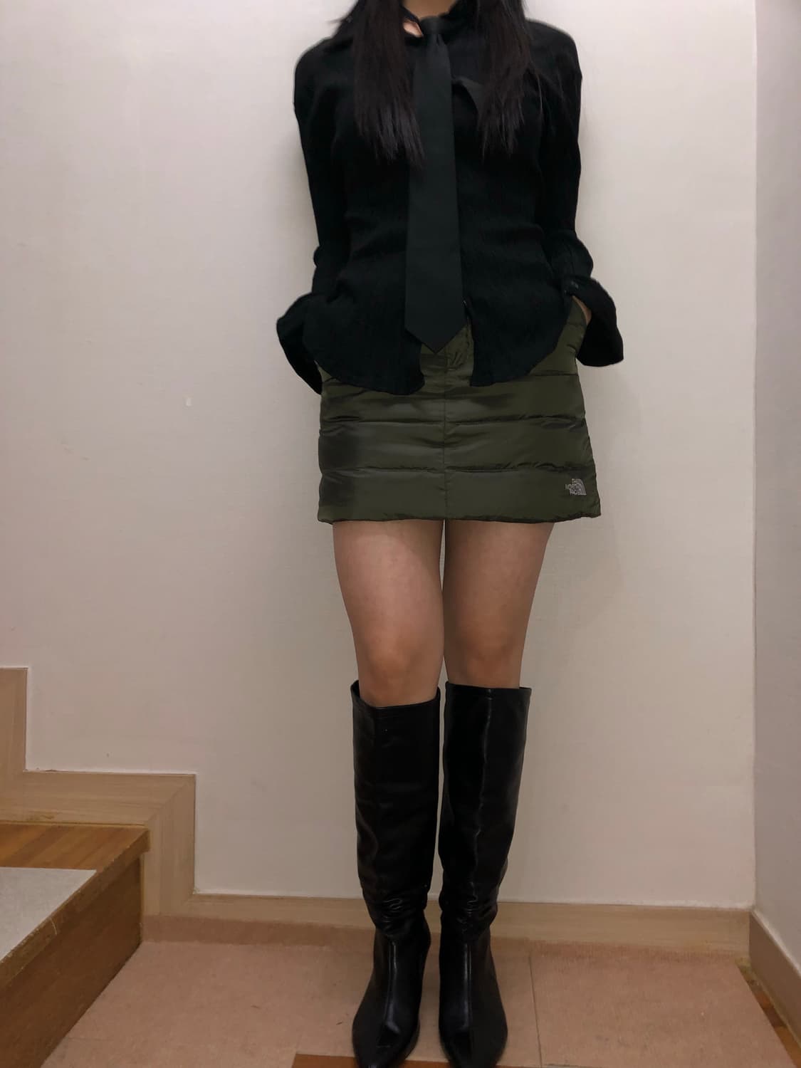 빈티지 노스페이스 카키 패딩 스커트 상품이미지3