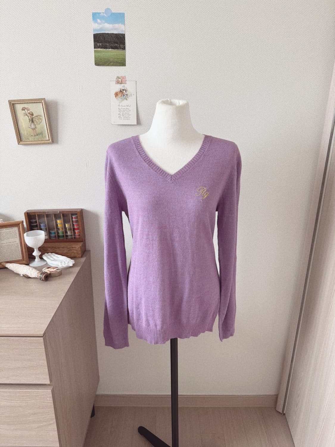 보라색 반팔 브이넥니트 상품이미지1