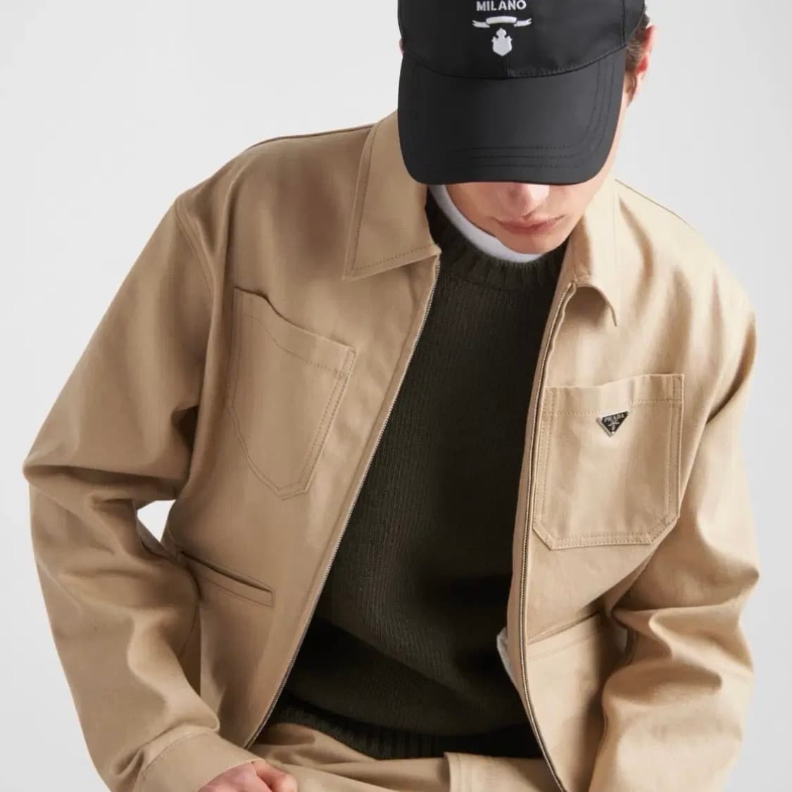 [S+급/L] 프라다 삼각로고 데님 블루종 베이지 자켓 상품이미지9