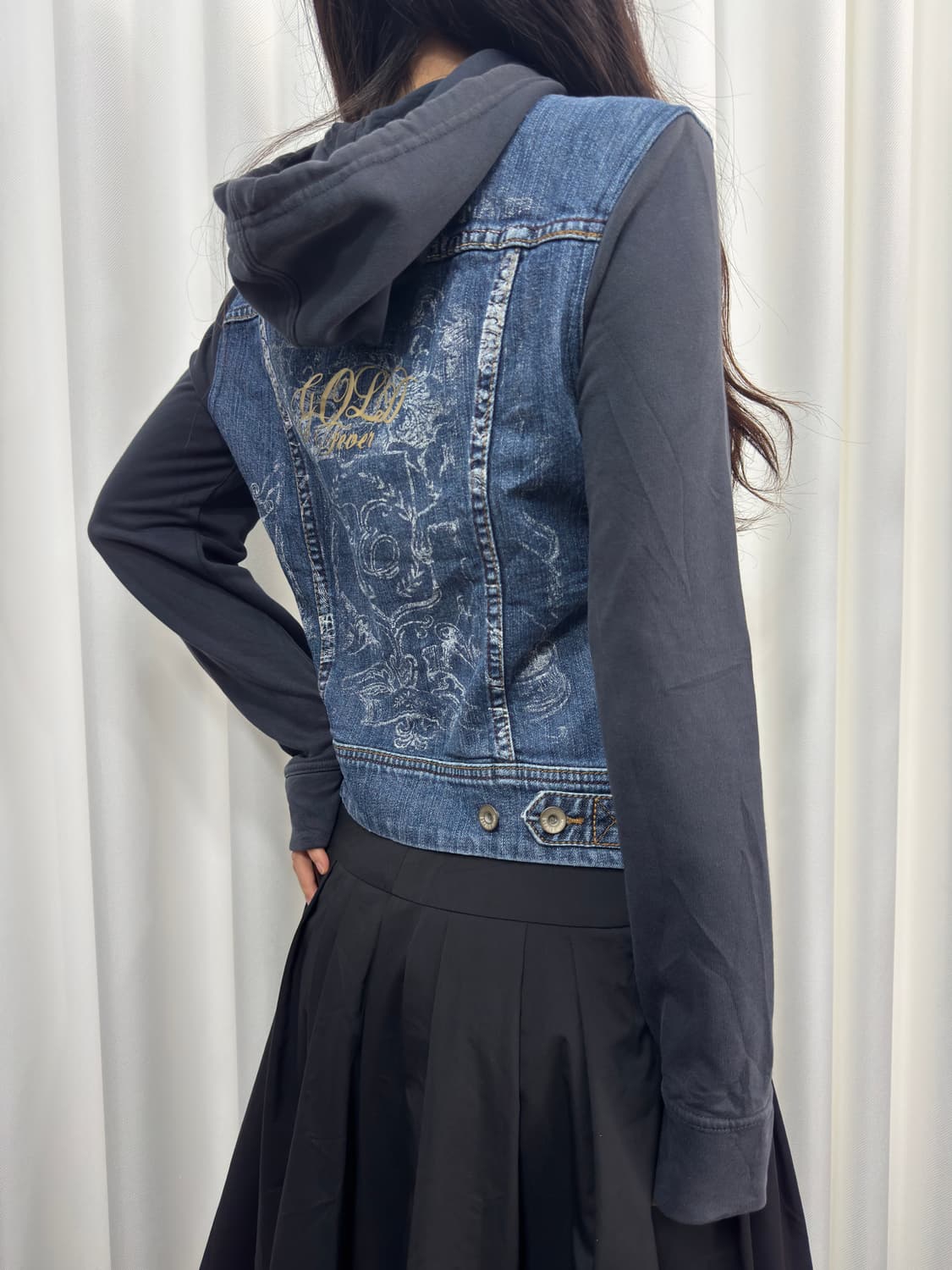 denim detail hood zipup 상품이미지1