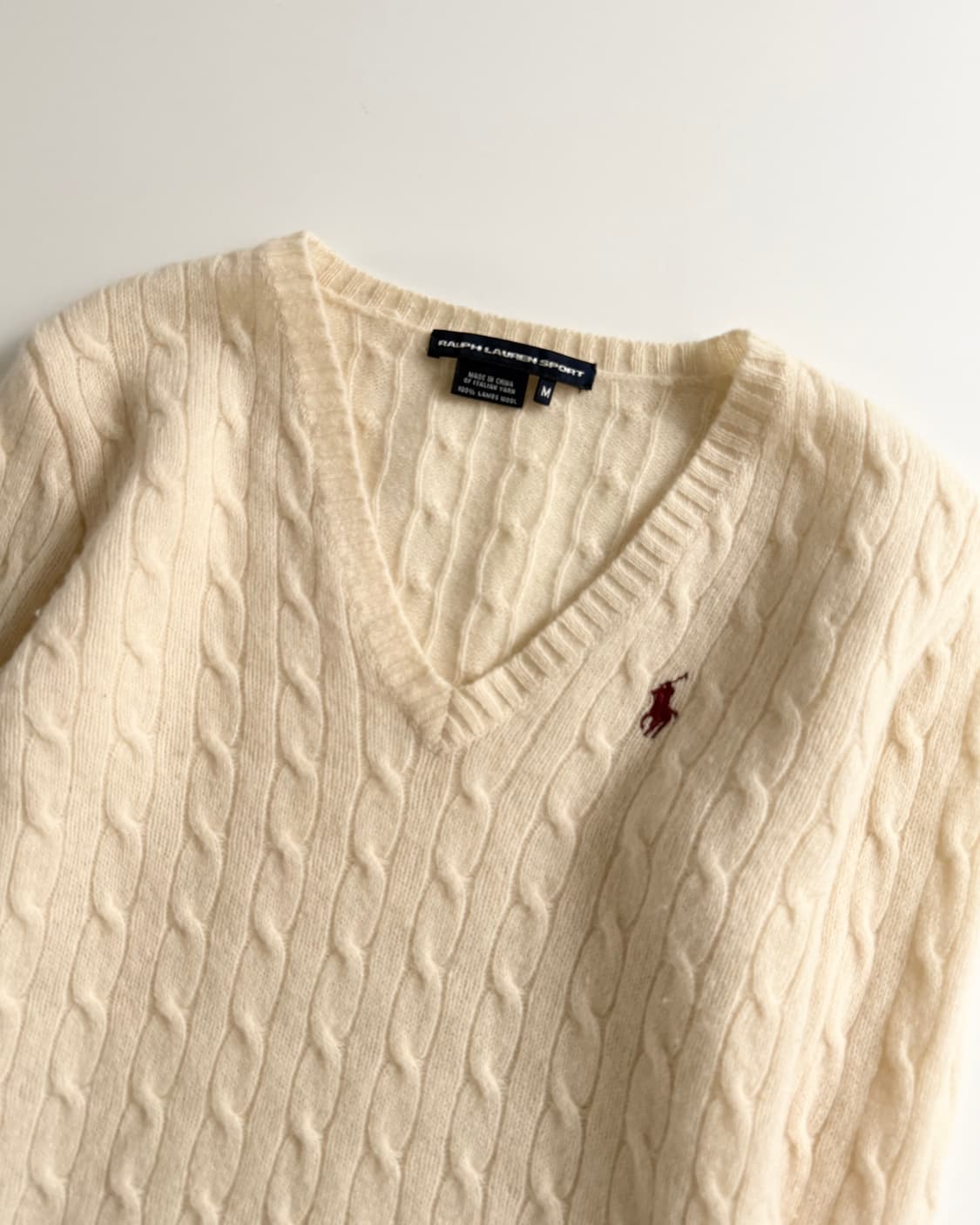 Polo 랄프로렌 우먼 아이보리 램스울 케이블 브이넥 니트 상품이미지5