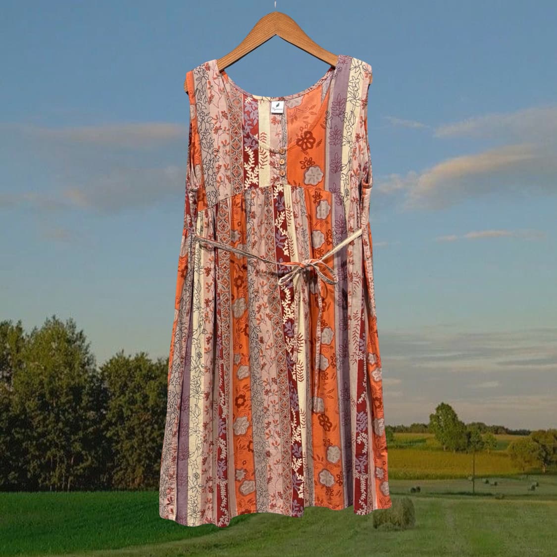 일본 빈티지 에스닉 히피 플라워 패턴 민소매 원피스 상품이미지1